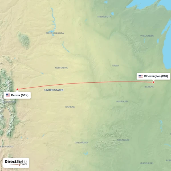 Denver - Bloomington direct flight map