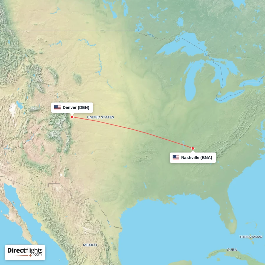 DEN - BNA route map