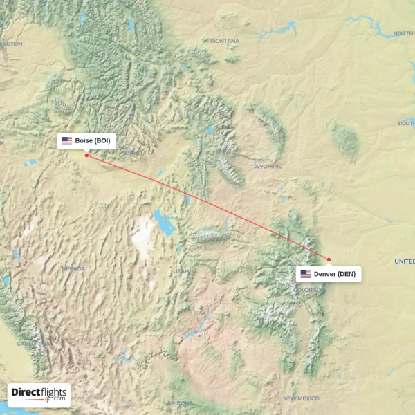 Denver - Boise direct flight map