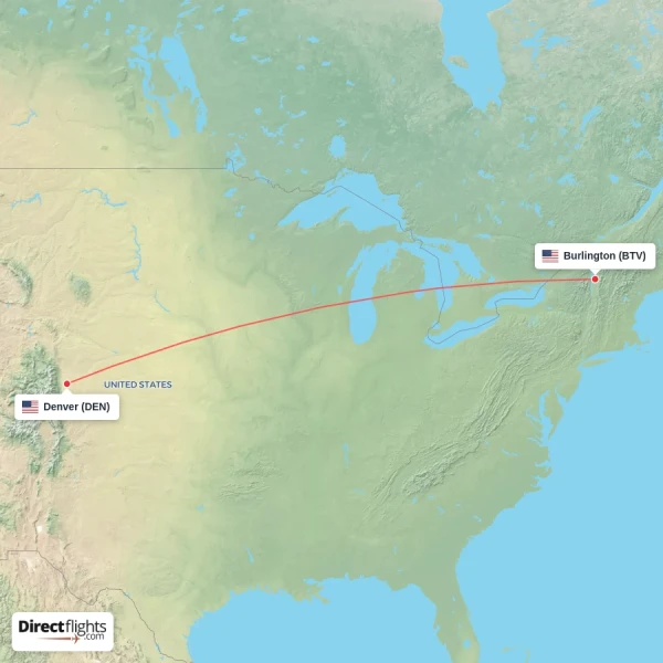 Denver - Burlington direct flight map