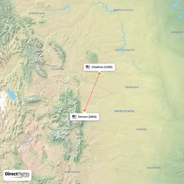 Denver - Chadron direct flight map