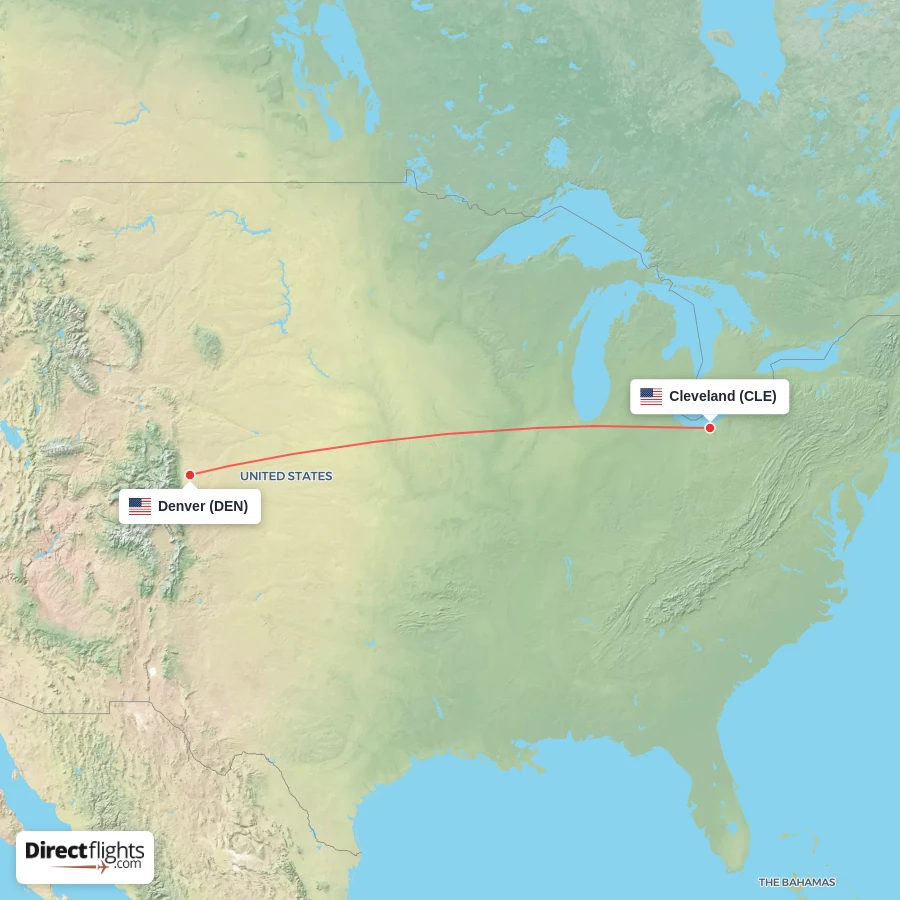 DEN - CLE route map