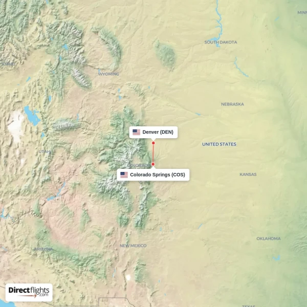 Denver - Colorado Springs direct flight map