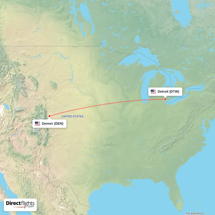 DEN - DTW route map