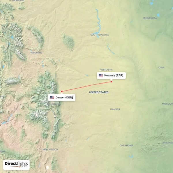 Denver - Kearney direct flight map