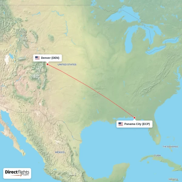 Denver - Panama City direct flight map