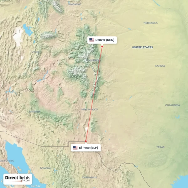 Denver - El Paso direct flight map