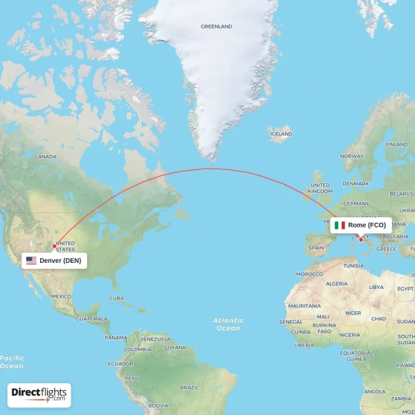 Denver - Rome direct flight map