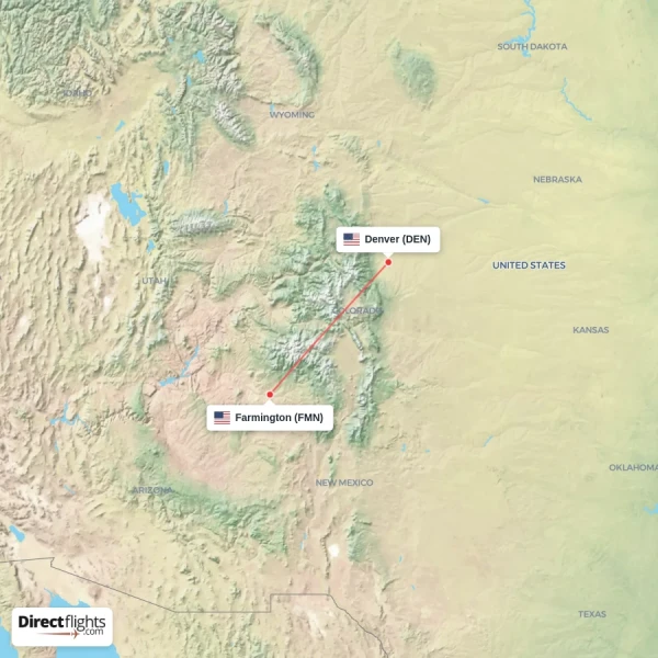 Denver - Farmington direct flight map