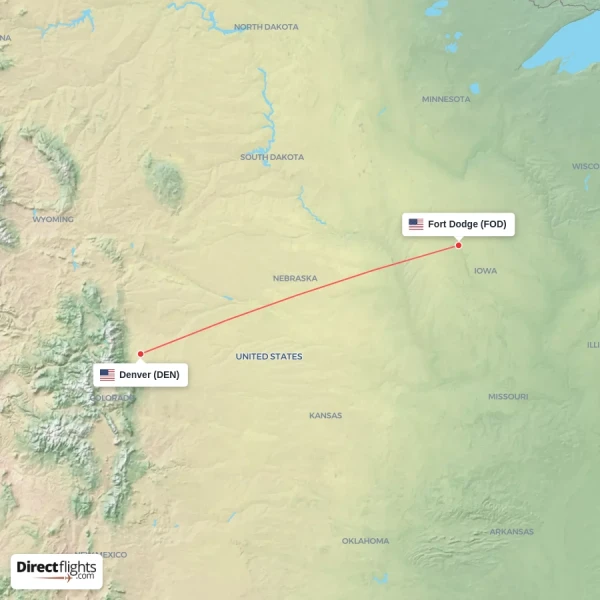 Denver - Fort Dodge direct flight map