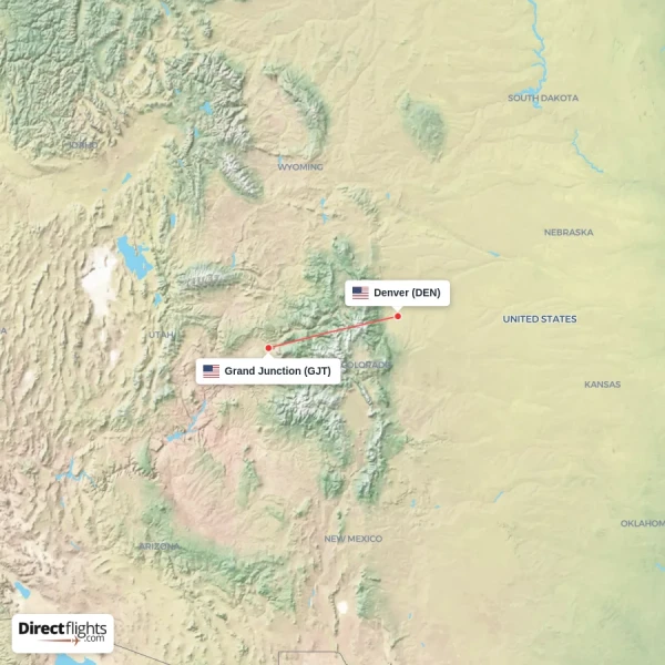 Denver - Grand Junction direct flight map