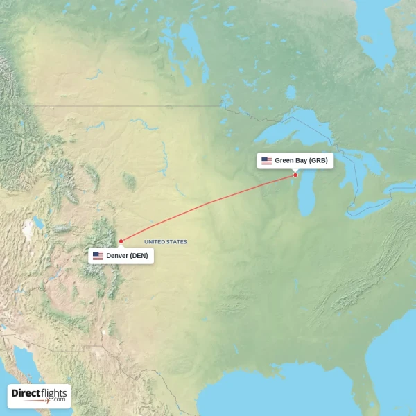 Denver - Green Bay direct flight map