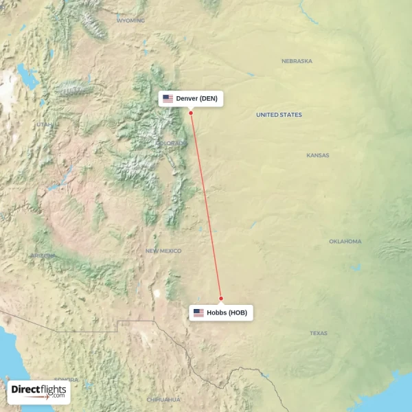 Denver - Hobbs direct flight map