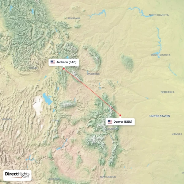 Denver - Jackson direct flight map