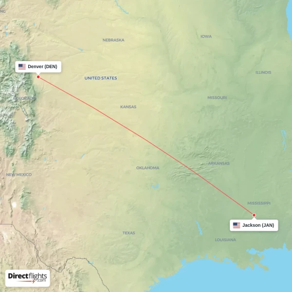 Denver - Jackson direct flight map