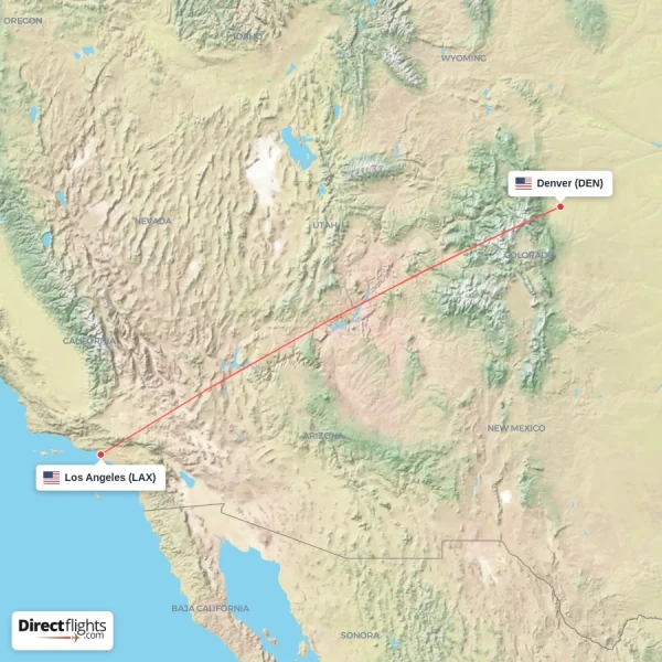 Denver - Los Angeles direct flight map