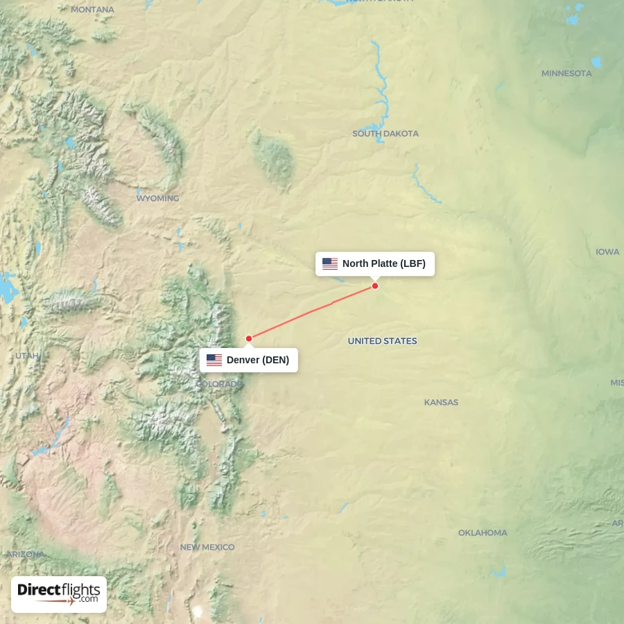 DEN - LBF route map