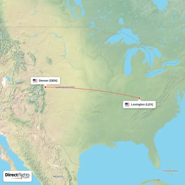 Denver - Lexington direct flight map