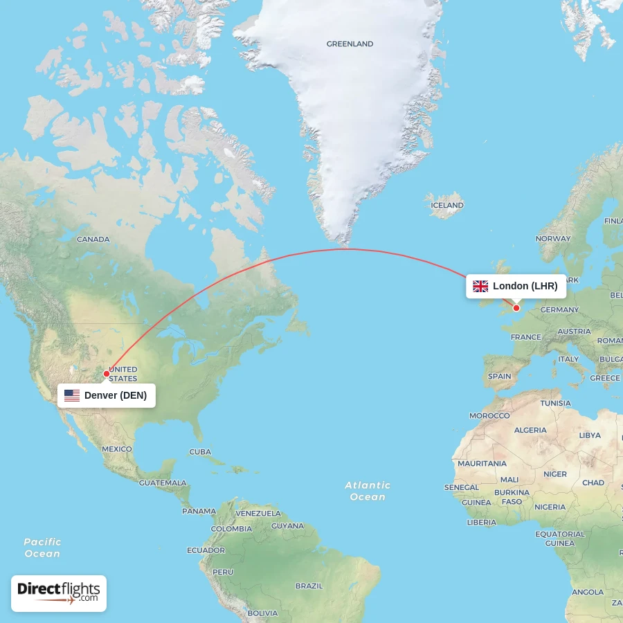 DEN - LHR route map