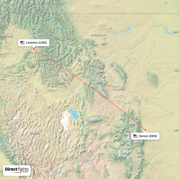 Denver - Lewiston direct flight map