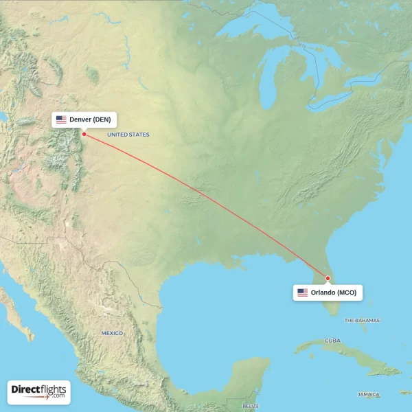 Denver - Orlando direct flight map
