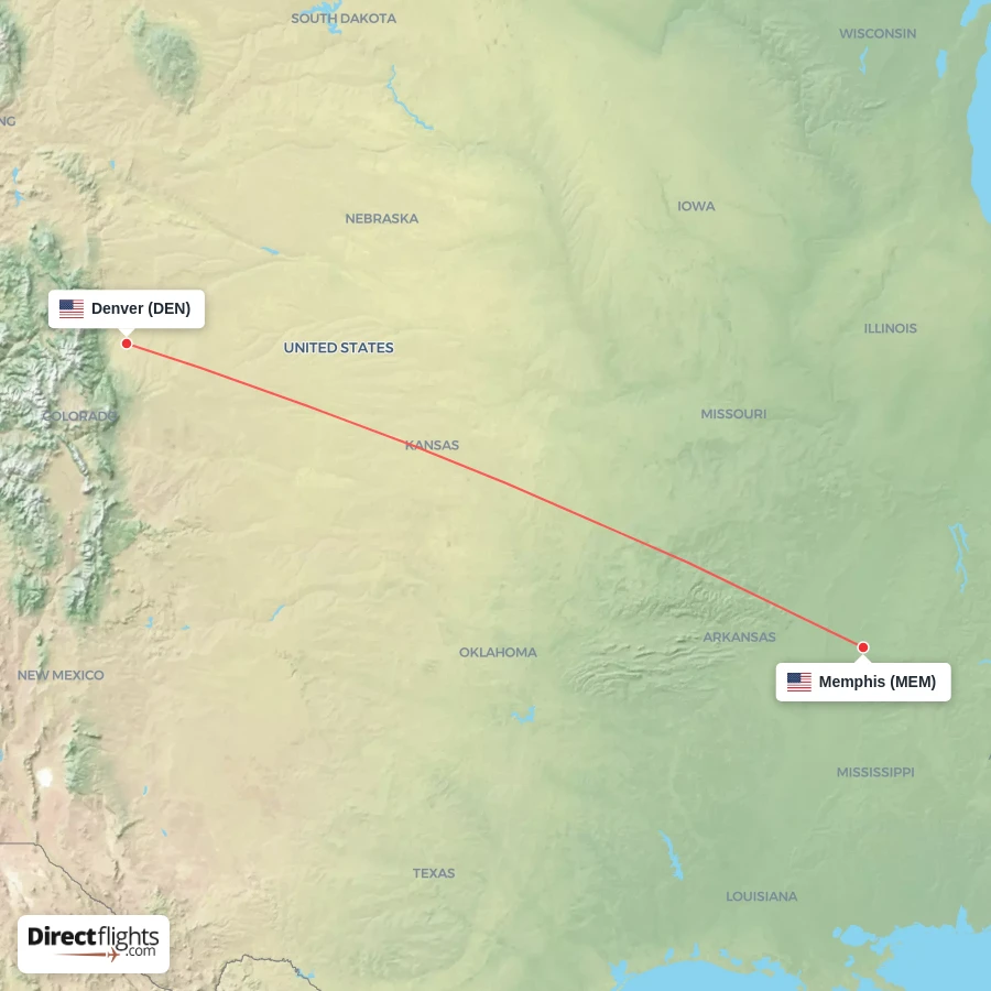 DEN - MEM route map