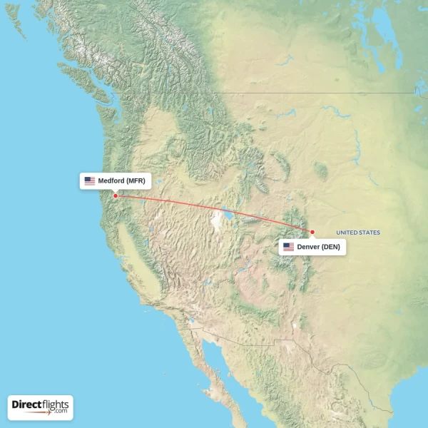 Denver - Medford direct flight map