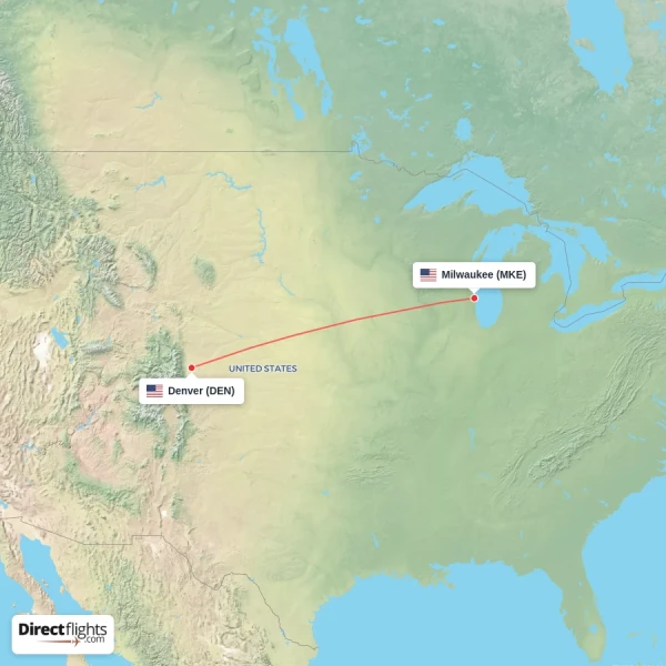 Denver - Milwaukee direct flight map