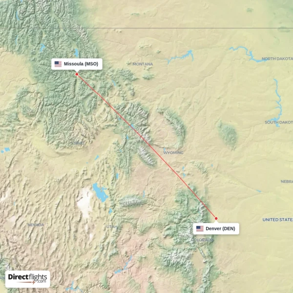 Denver - Missoula direct flight map