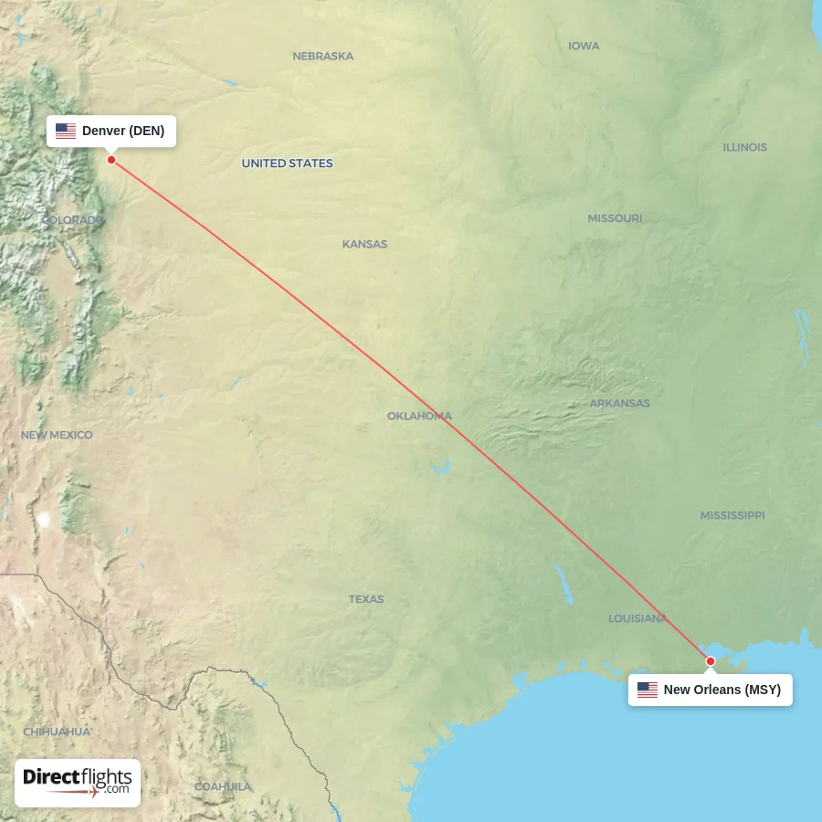 DEN - MSY route map