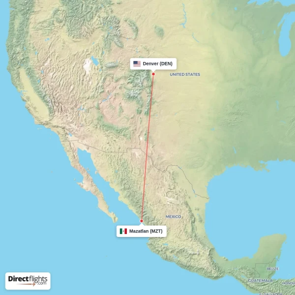 Denver - Mazatlan direct flight map