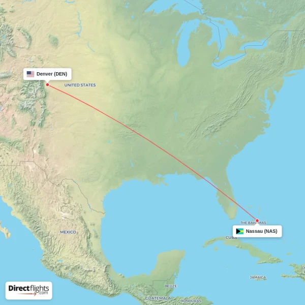 Denver - Nassau direct flight map
