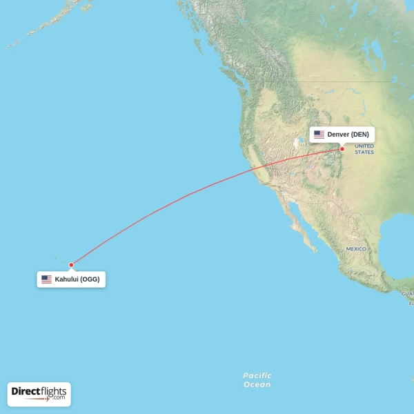 Denver - Kahului direct flight map