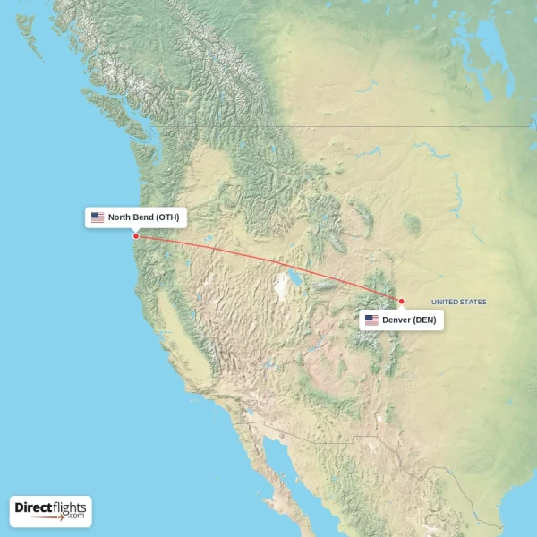 Denver - North Bend direct flight map