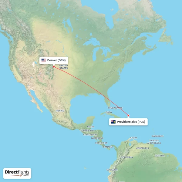 Denver - Providenciales direct flight map