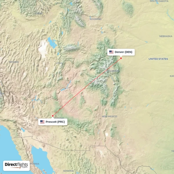 Denver - Prescott direct flight map