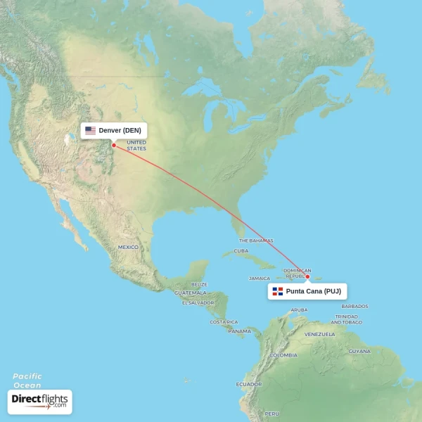 Denver - Punta Cana direct flight map
