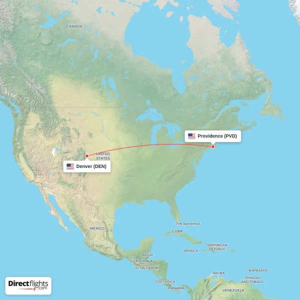 Denver - Providence direct flight map