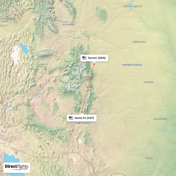 Denver - Santa Fe direct flight map