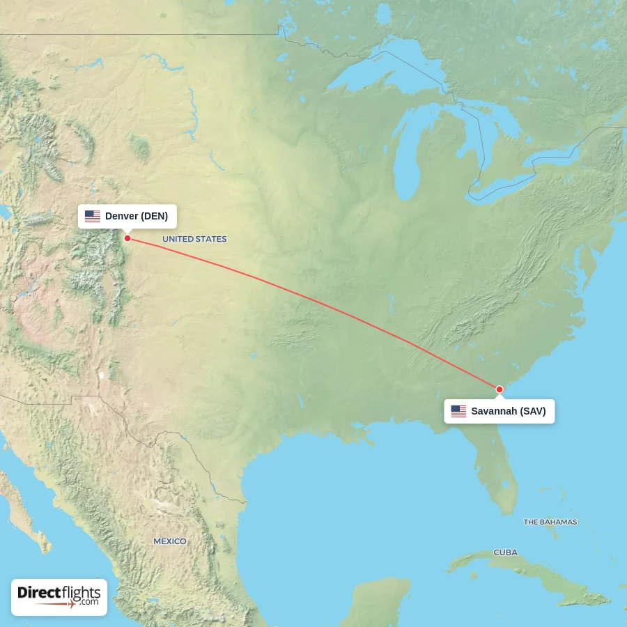 DEN - SAV route map