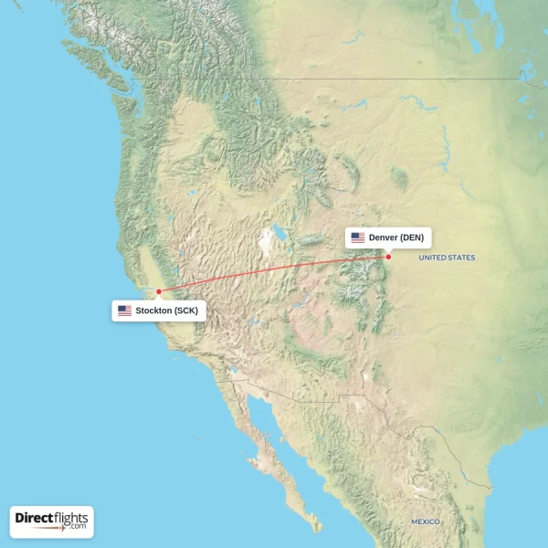 Denver - Stockton direct flight map