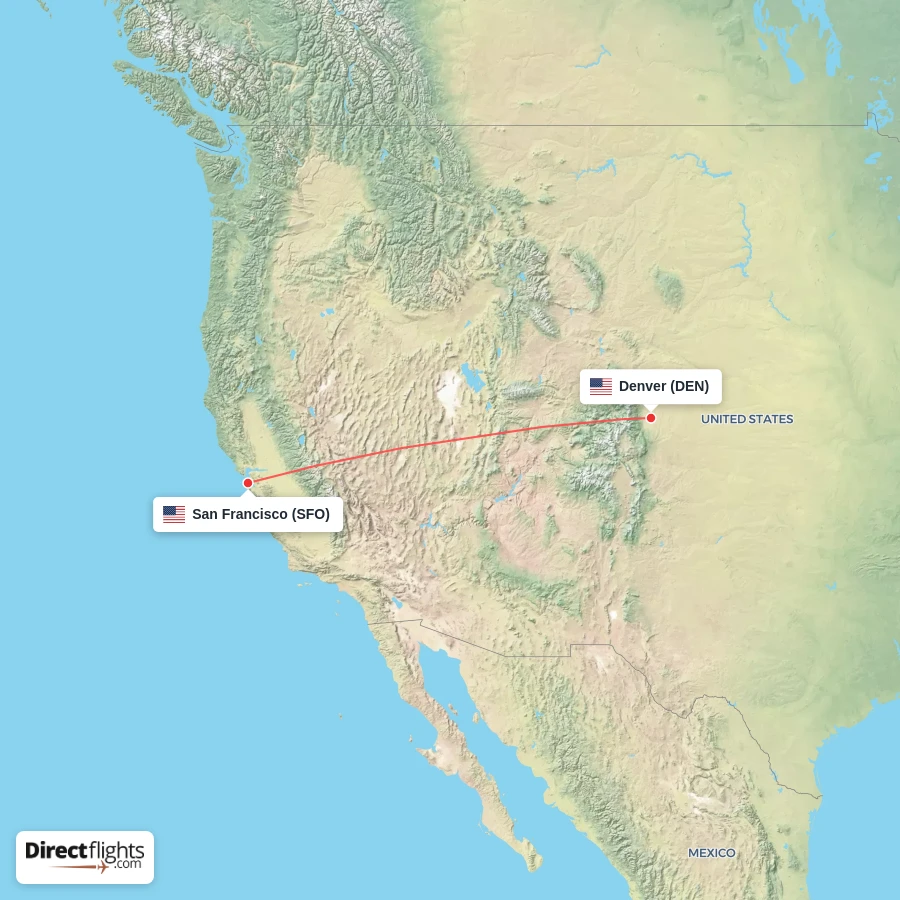 DEN - SFO route map