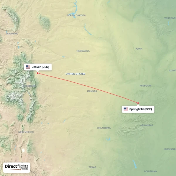 Denver - Springfield direct flight map
