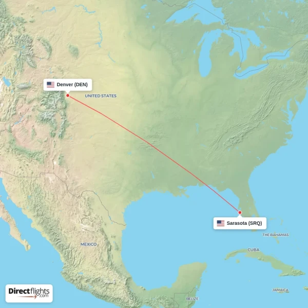 Denver - Sarasota direct flight map