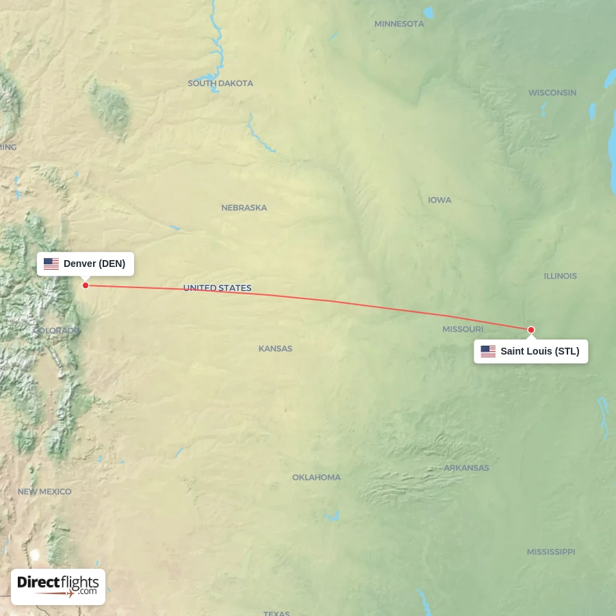DEN - STL route map