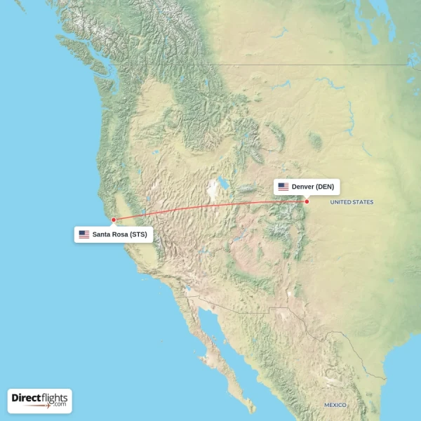Denver - Santa Rosa direct flight map