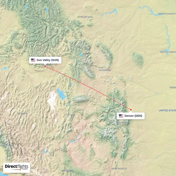 Denver - Sun Valley direct flight map