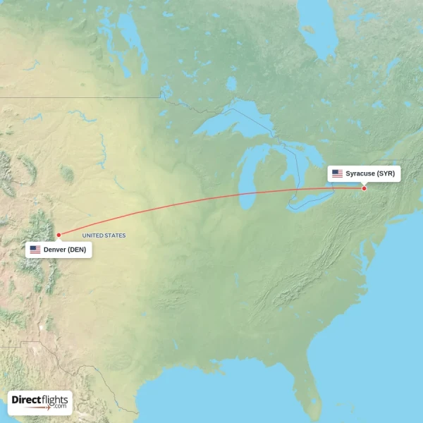 Denver - Syracuse direct flight map