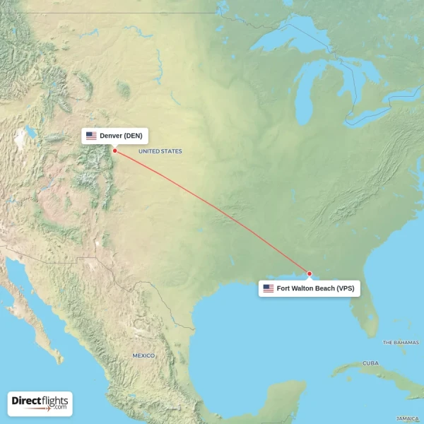 Denver - Fort Walton Beach direct flight map