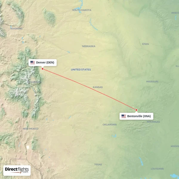 Denver - Bentonville direct flight map